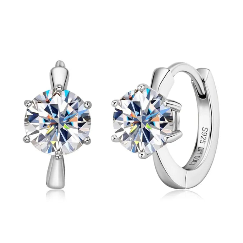 Anziw Solitaire 6.5mm 1.0ct Moissanite Hoop Earrings for Women Real 925 Sterling-losil