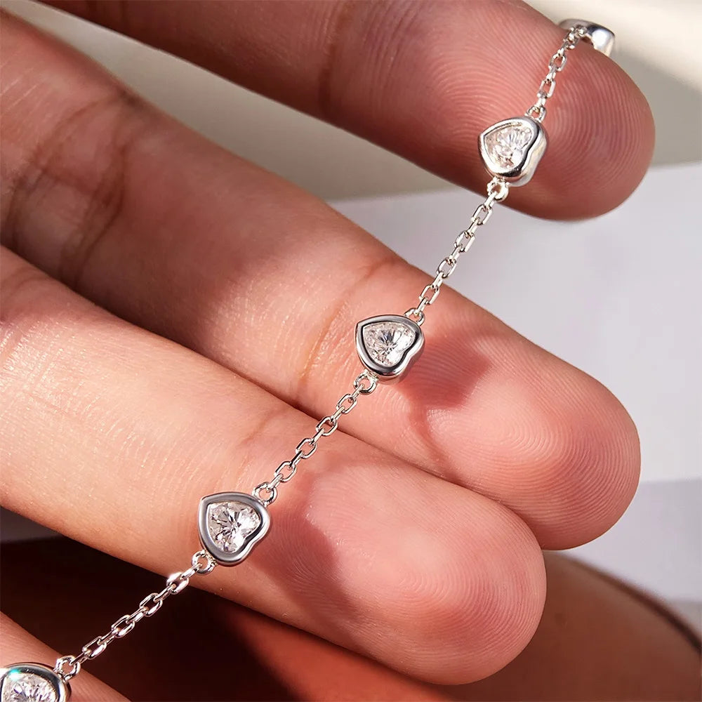 OEVAS 4MM Heart Moissanite Bracelets S925 Silver plated 18K gold Sparkling Wedding-losil
