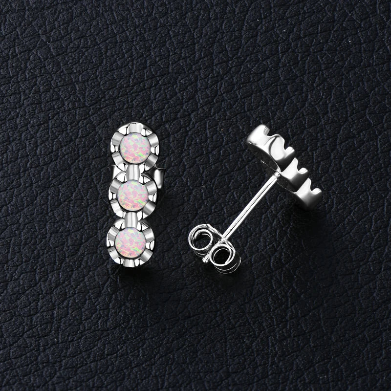Fresh Opal Drop Stud Earrings for Women 925 Sterling Silver Curved Bar-losil