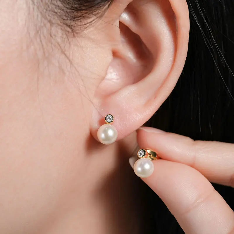 Anziw Natural Freshwater Pearl Stud Earrings for Women Real 925 Silver Elegant-losil