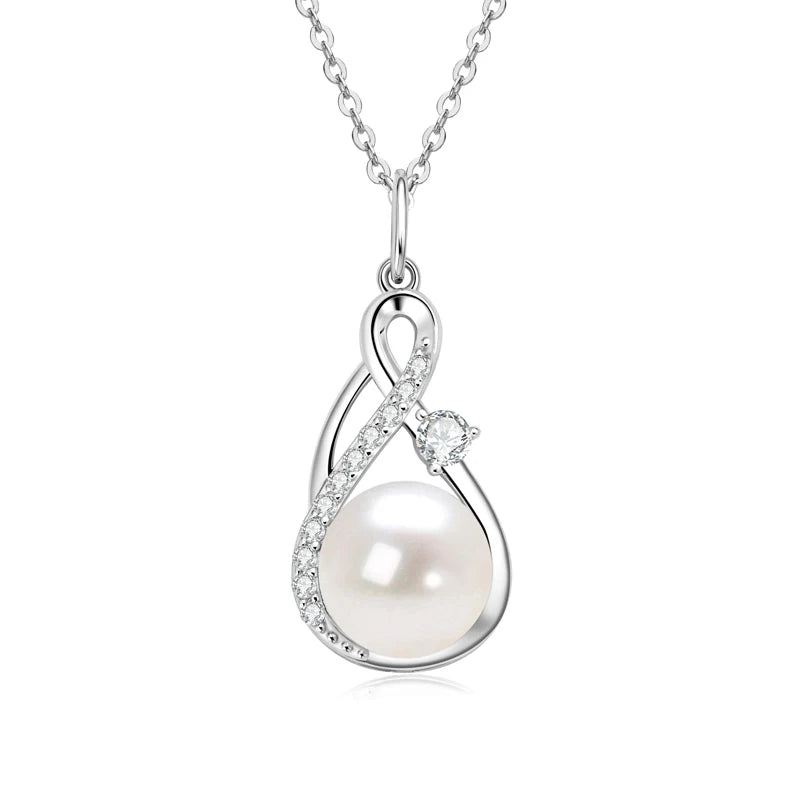 Anziw 10mm Freshwater/Tahitian Black Pearl Moissanite Infinity Pendant Necklace Silver 925 Wedding-losil
