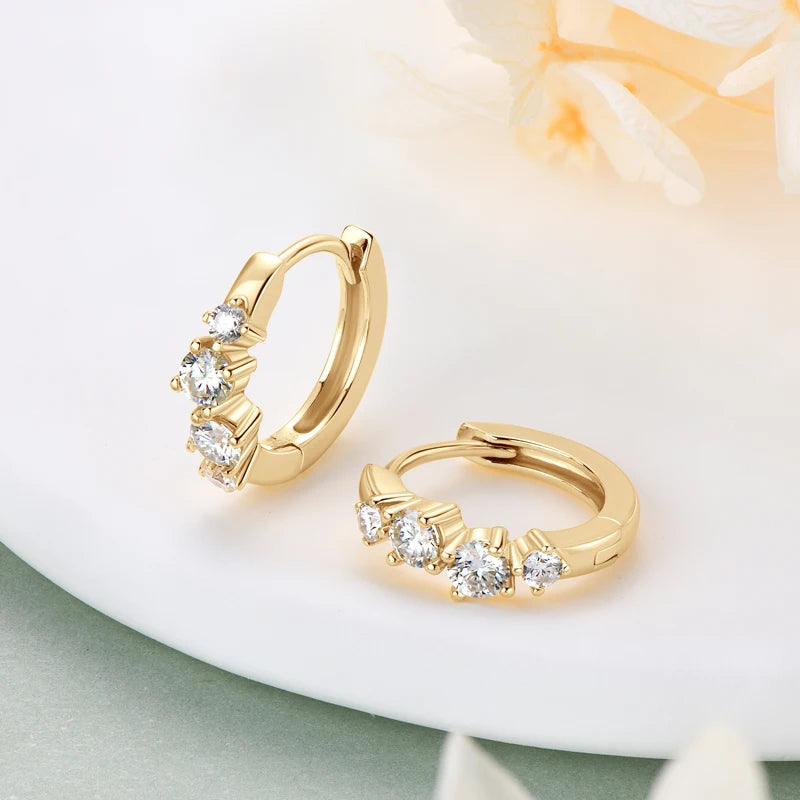 Anziw 925 Sterling Silver 4 Stones Moissanite Irregular Hoops Huggie Earrings for-losil
