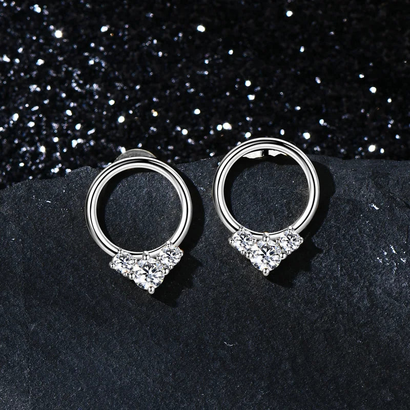 3-stone D Color Moissanite Drop Earrings 925 Silver Simple Circle Studs Piercing-losil