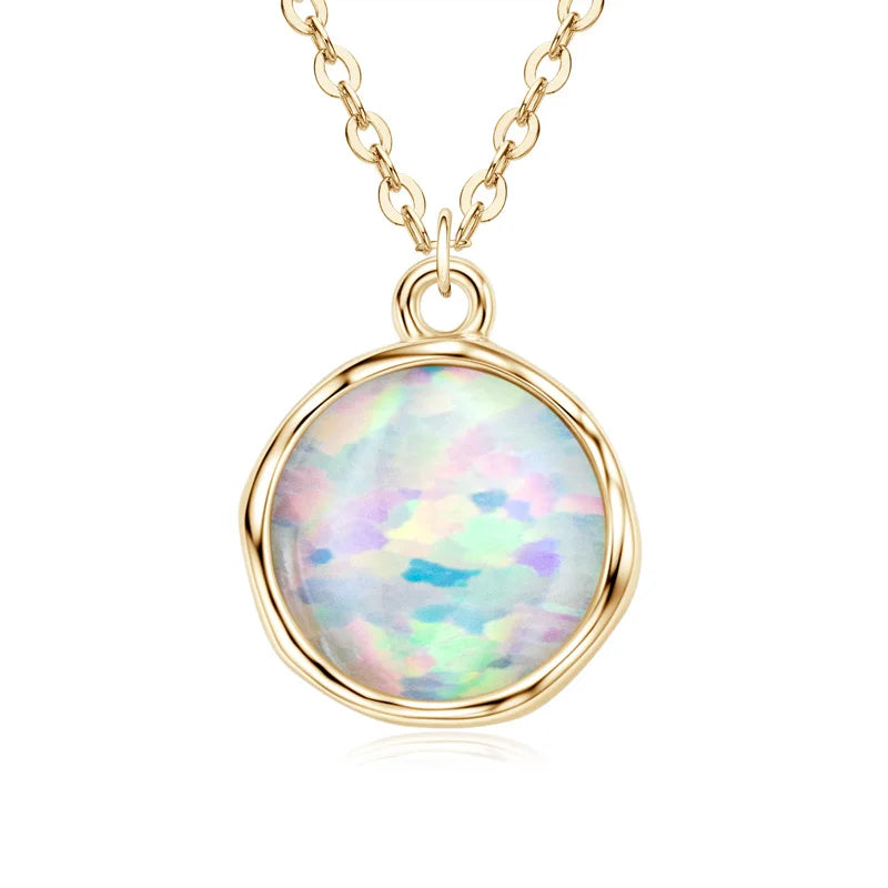 Luxury Artificial White Opal Pendant Necklace for Women 925 Silver Oval Pear-losil