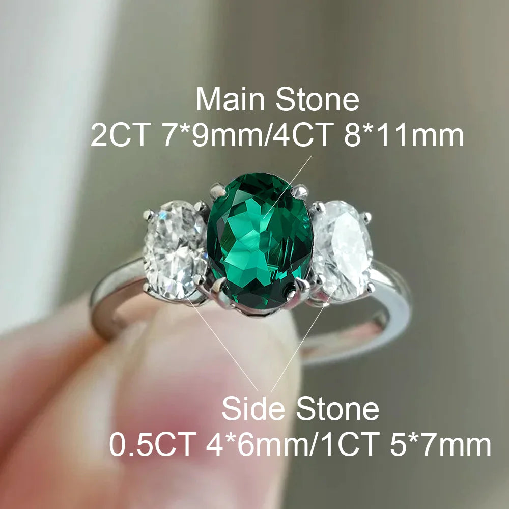 OEVAS 2/4CT Lab Grown Colombian/Zambian Emerald Ring for Women S925 Silver Oval-losil