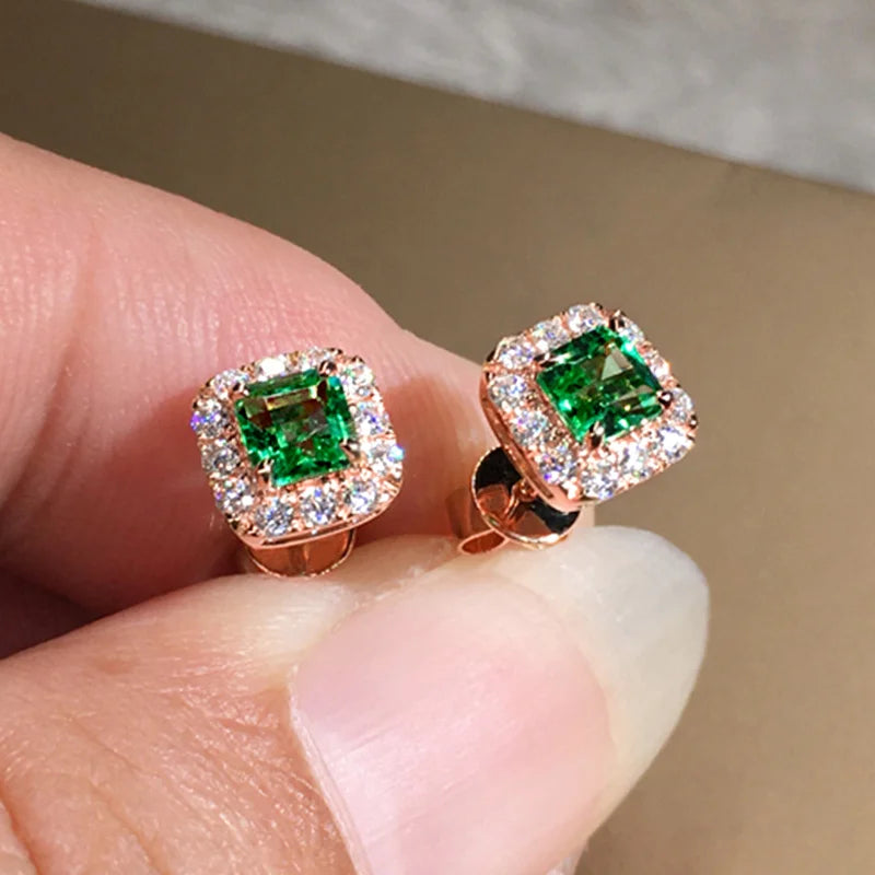Huitan Trendy Shinning Stud Earrings for Women Bright Cubic Zirconia Ear Stud-losil