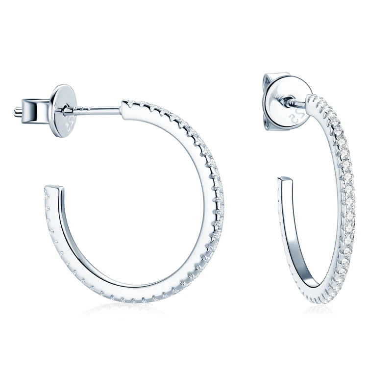 Anziw C Shape Open Circle Stud Earrings Moissanite Hoop Drop Piercing Earrings-losil