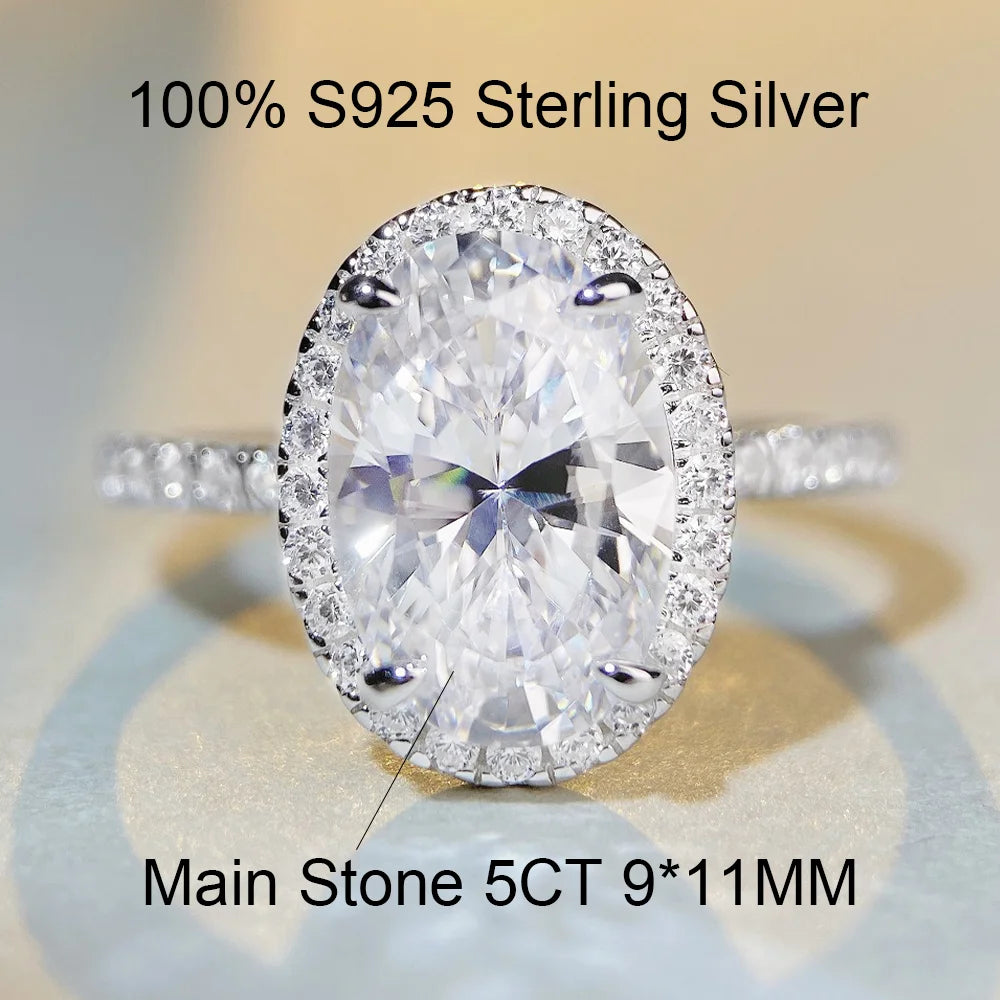 OEVAS 5CT 9*11mm Oval Cut High Carbon Diamond Halo Ring For Women-losil