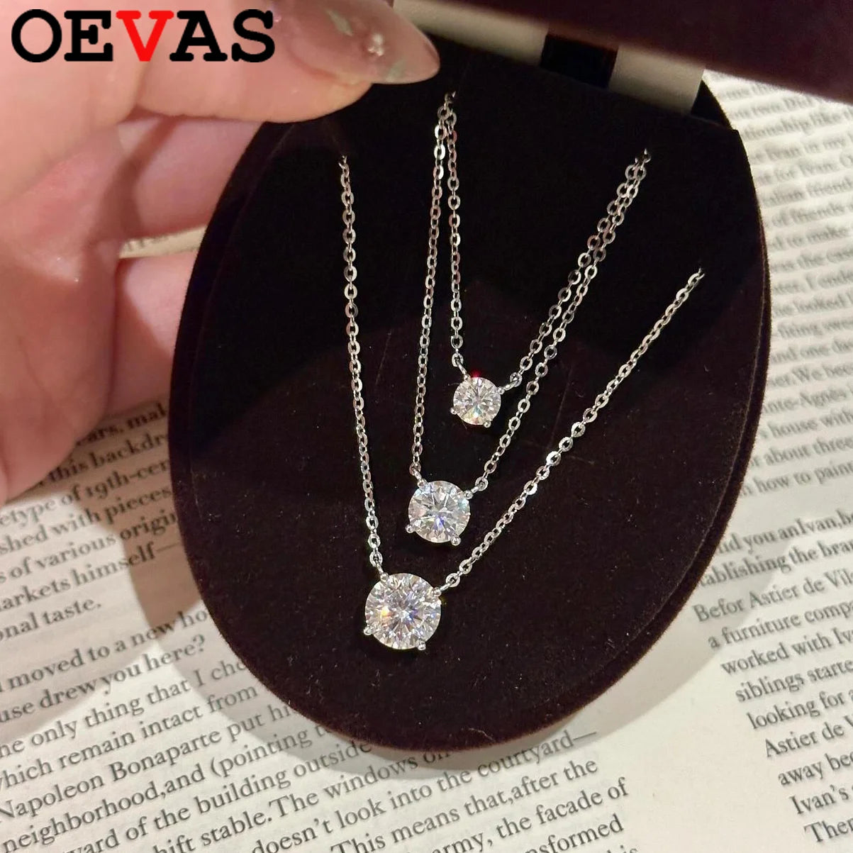 OEVAS 1ct 2CT 3ct Classic Round Moissanite Pendant Necklace For Women 100%-losil