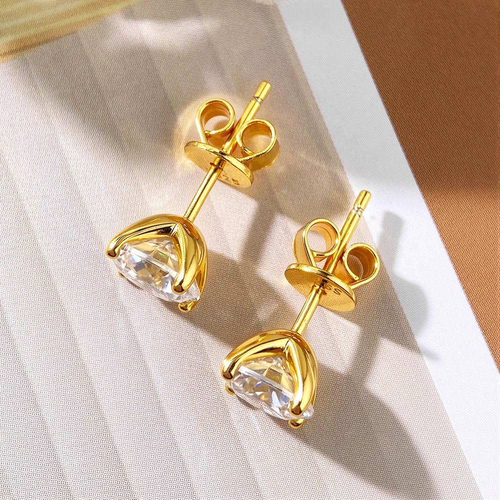 OEVAS Real 0.2CT-3CT D Color Moissanite Four Claws Stud Earrings For Women-losil