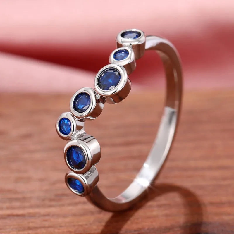 Huitan Elegant Blue Cubic Zirconia Thin Rings for Women Fancy Wedding Party-losil