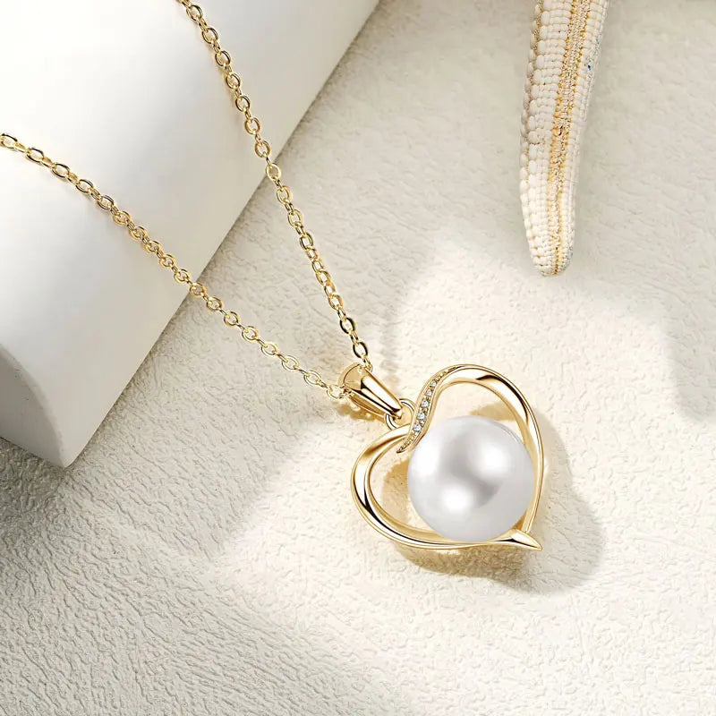 Anziw 925 Sterling Silver 11-12mm Natural Freshwater Pearl Heart Pendant Necklace for-losil