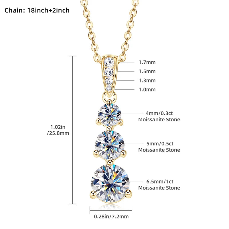4mm&3.5mm&3mm 0.60cttw. 3 Stones D Color Moissanite Pendant Necklaces 925 Silver for-losil