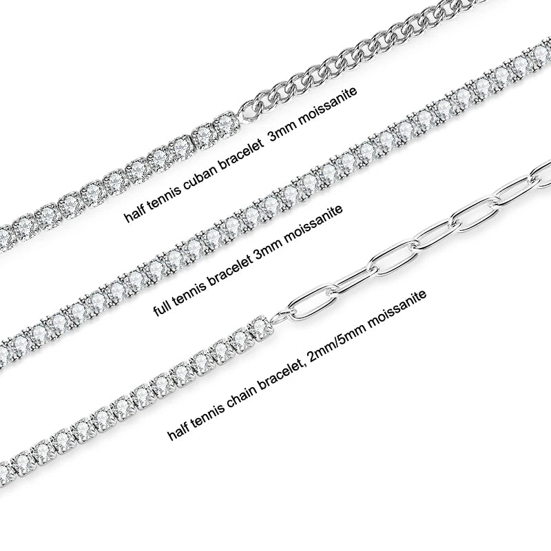Anziw 3mm 5mm D VVS1 Moissanite Tennis Bracelet Plated 18k White Gold-losil
