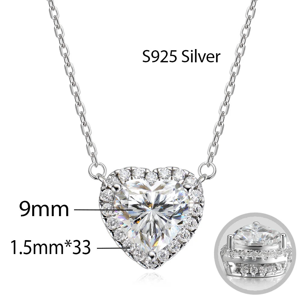 OEVAS 1-4CT Heart Full Moissanite Pendant Necklace For Women S925 Sterling Silver-losil