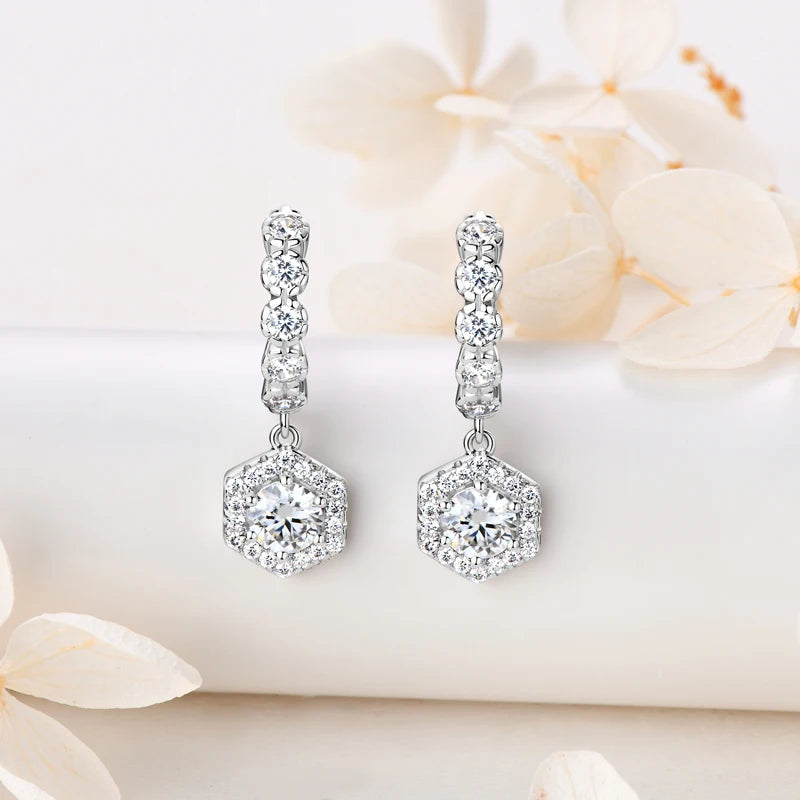 Anziw 2023 New Women's Hoop Earrings 5mm D0.5CT Moissanite Drop Earrings Silver-losil