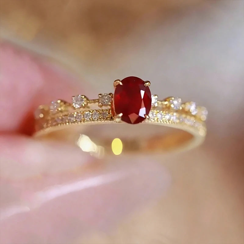 Huitan Creative Ring for Engagement Attractive Red Cubic Zirconia Women Finger Accessories-losil
