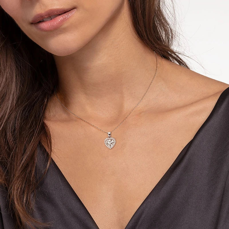 Real 2CT Heart Shape Moissanite Pendant Necklace 925 Silver for Women Jewelry-losil