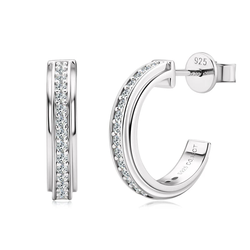 Anziw C Shape Open Circle Stud Earrings Moissanite Hoop Drop Piercing Earrings-losil