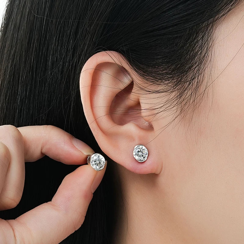 Anziw 1.0CT 6.5mm Sparking Moissanite Lab Diamond Stud Earrings 925 Sterling Silver-losil