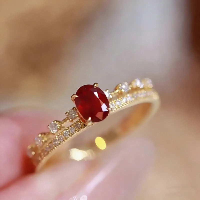 Huitan Creative Ring for Engagement Attractive Red Cubic Zirconia Women Finger Accessories-losil