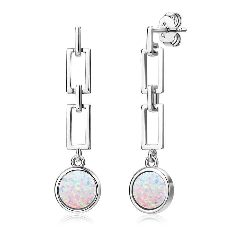Fresh Opal Drop Stud Earrings for Women 925 Sterling Silver Curved Bar-losil