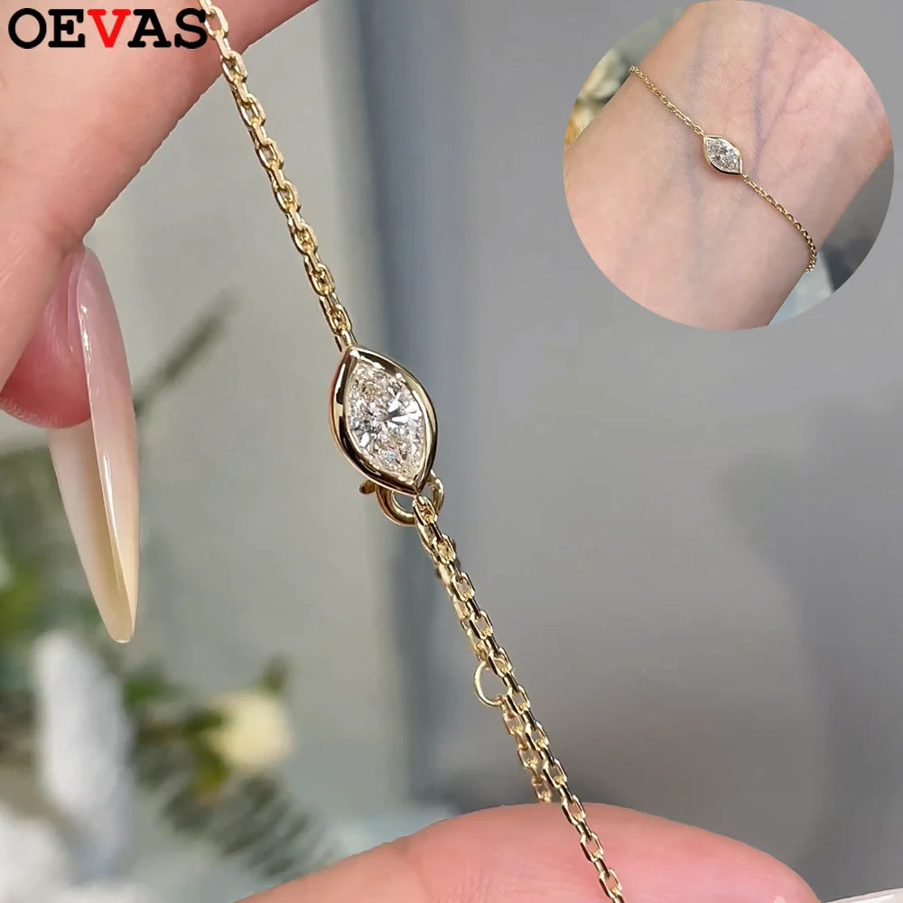 OEVAS Marquise Cut 1CT Solitaire Diamond Bubble Moissanite Bracelets For Women 925-losil