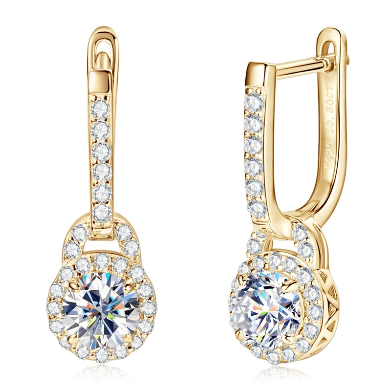 2024 Luxury Women's Hoop Earrings Real Silver 925 5mm Round Moissanite Drop-losil