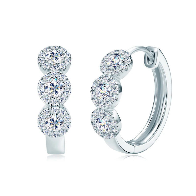 Classic Hoop Huggie Earrings Real D Color Moissanite Earring 925 Sterling Silver-losil