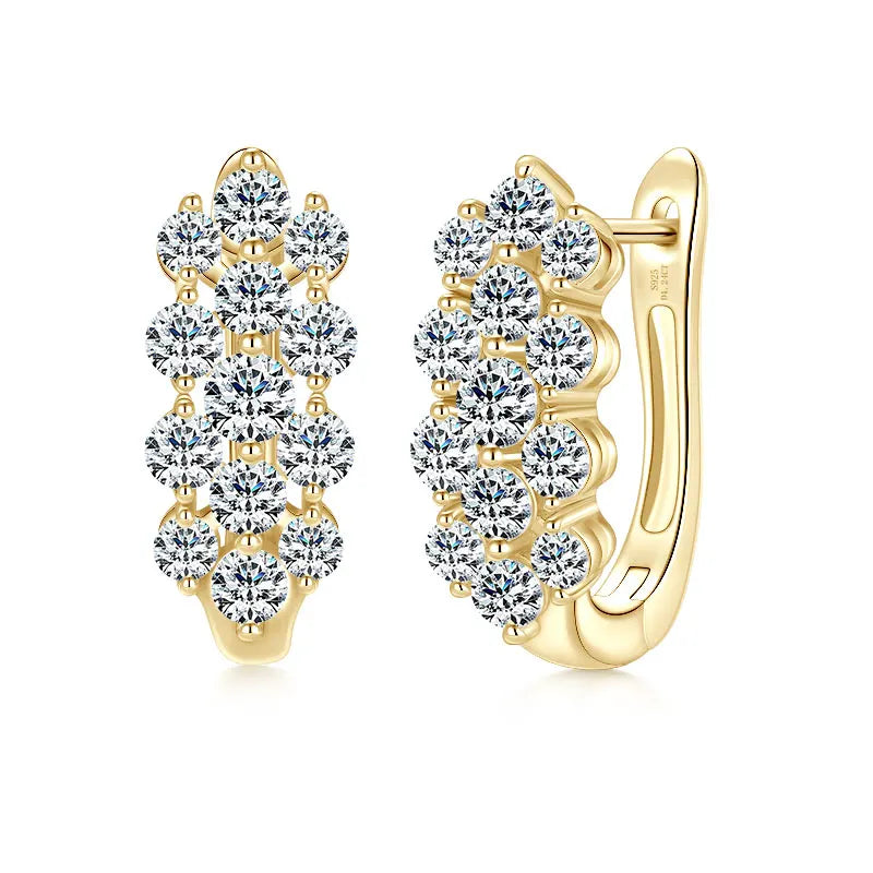 Anziw 2026 Fashion Clustered Triple-Row D Moissanite Hoop Huggie Earrings for Women-losil