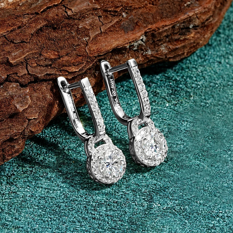 2024 Luxury Women's Hoop Earrings Real Silver 925 5mm Round Moissanite Drop-losil