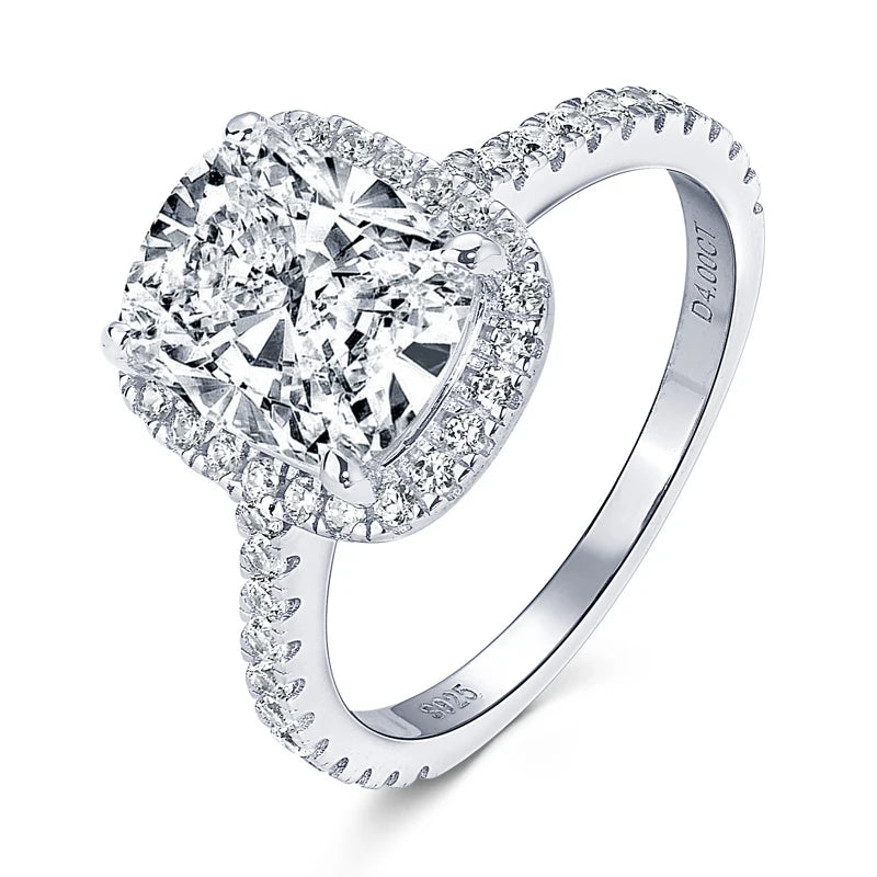 Anziw Original 4.0 Carat Cushion Cut Moissanite Wedding Ring 925 Sterling Sliver-losil