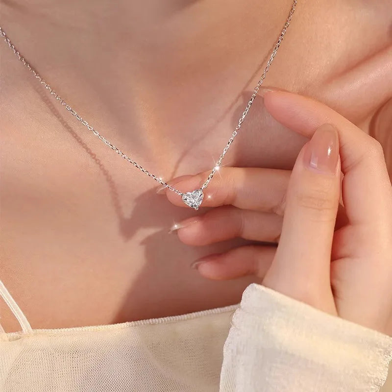 OEVAS 1-3ct Classic Heart Cut Moissanite Pendant Necklace For Women S925 Silver-losil