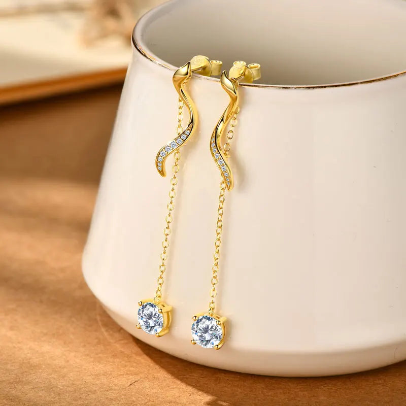 Anziw 6.5mm 1CT Moissanite Drop Snake Stud Earrings for Women 925 Silver-losil