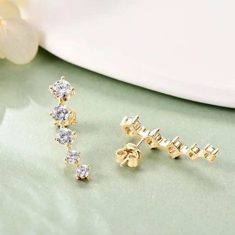 Anziw 4.5mm&4mm&3mm All Moissanite Earrings Climber for Women Men 925 Silver Stud-losil