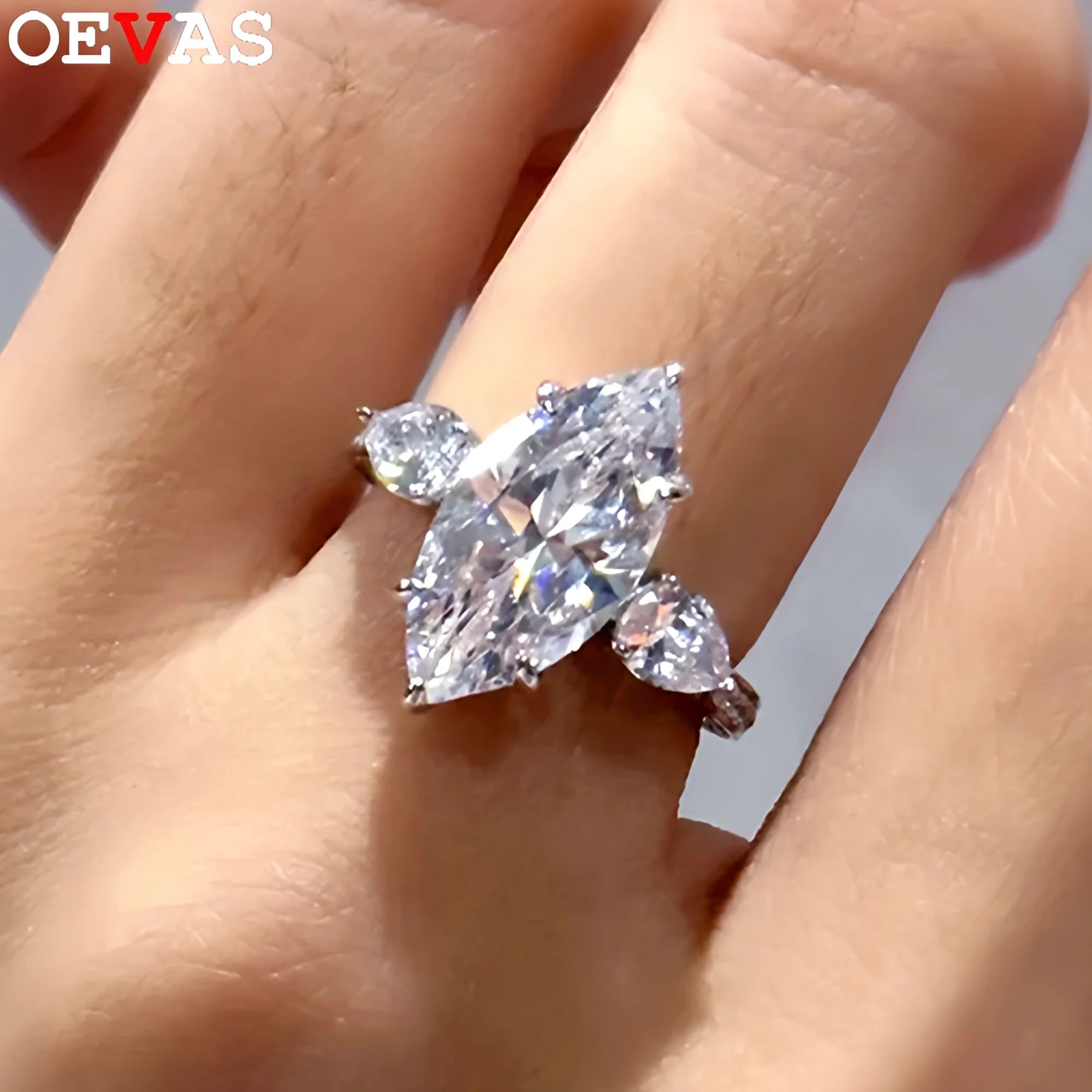 OEVAS 3CT 7*14mm Marquise Cut Zircon Ring For Women 100% S925 Silver-losil