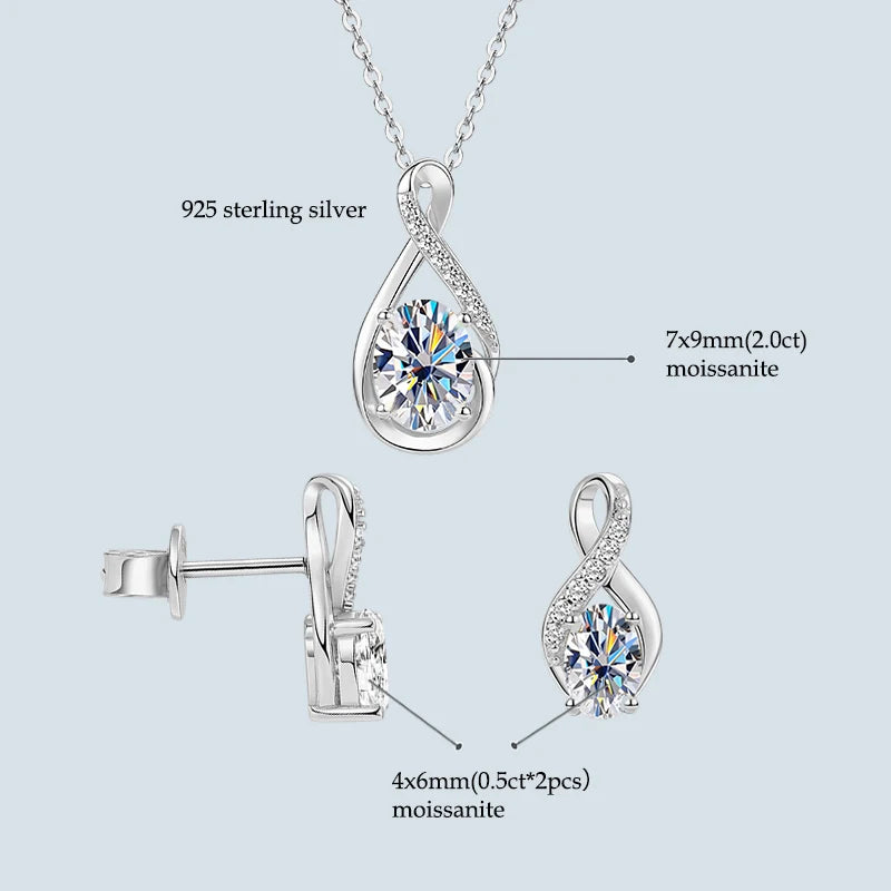 Oval Cut 3.0cttw D Moissanite Jewelry Set for Women 925 Silver 2ct-losil
