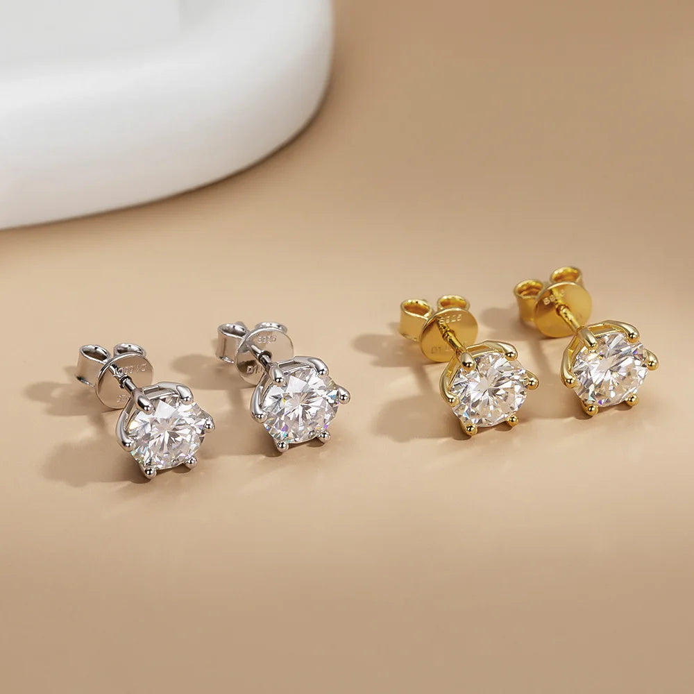 OEVAS Moissanite Stud Earrings D Color 0.5-2 Carat 925 Sterling Silver Gold-losil