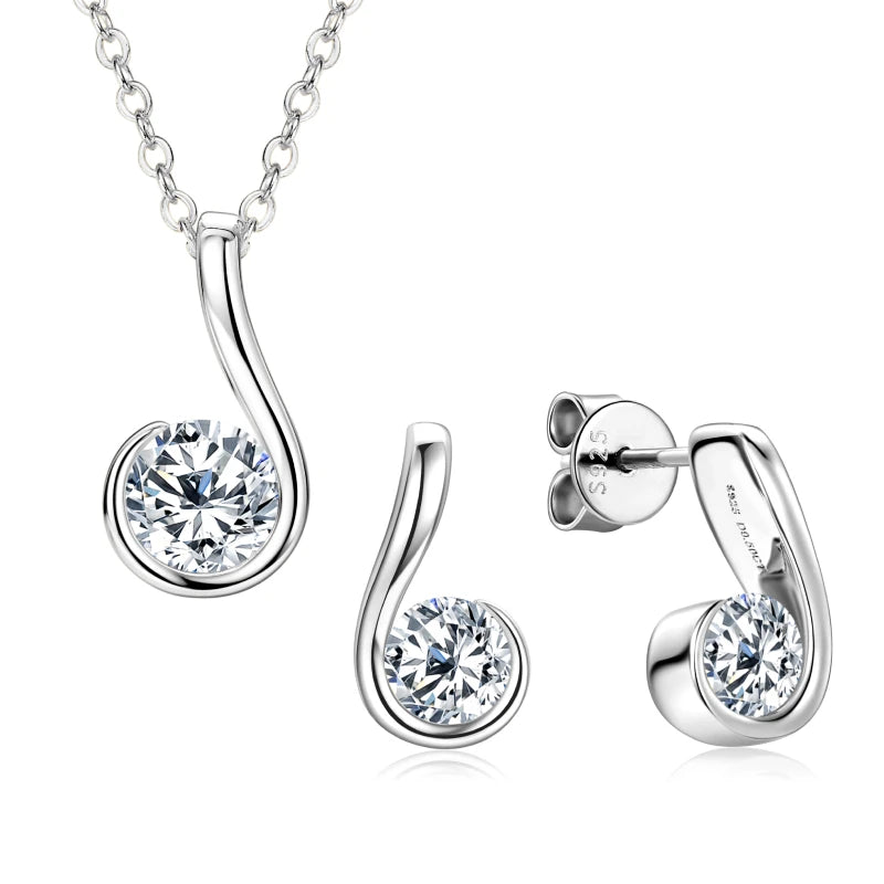 18K Gold Plated 925 Silver Teardrop Pendant Necklace Comma Stud Earrings Certified-losil