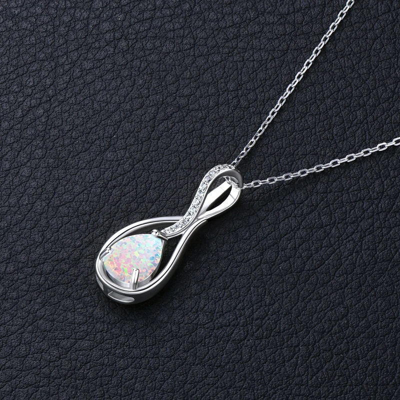 Luxury Artificial White Opal Pendant Necklace for Women 925 Silver Oval Pear-losil