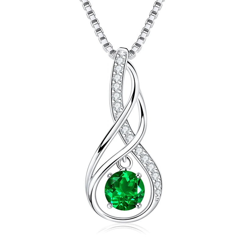 12 Birthstone Infinity Pendant Necklace for Women 925 Silver Colorful Gemstone 6.5mm-losil