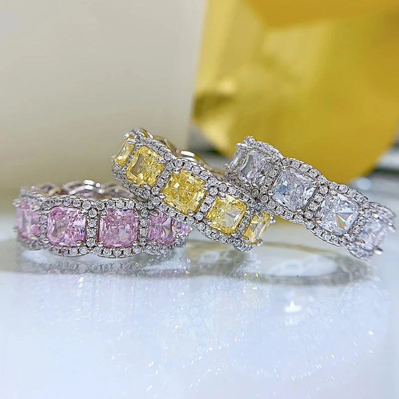 OEVAS 100% 925 Sterling Silver Sparkling 5*5mm Square Yellow Pink White High-losil