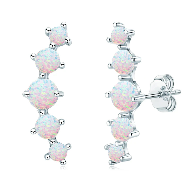 Fresh Opal Drop Stud Earrings for Women 925 Sterling Silver Curved Bar-losil