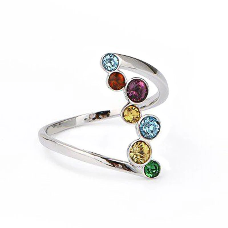 Huitan Fancy Colorful CZ Finger Ring for Girls Metal Silver Color Exquisite-losil