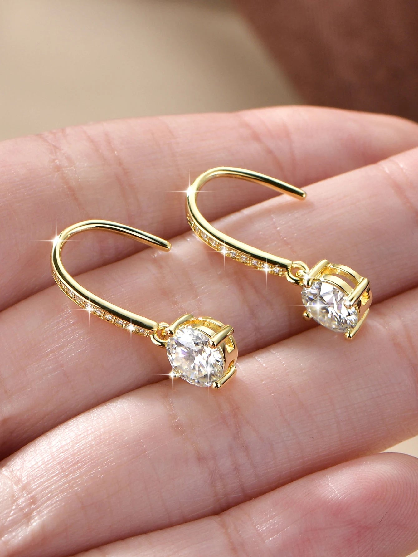 Anziw 14k Gold Filled 6.5mm 1ct Round D Moissanite Drop Hook Classic-losil