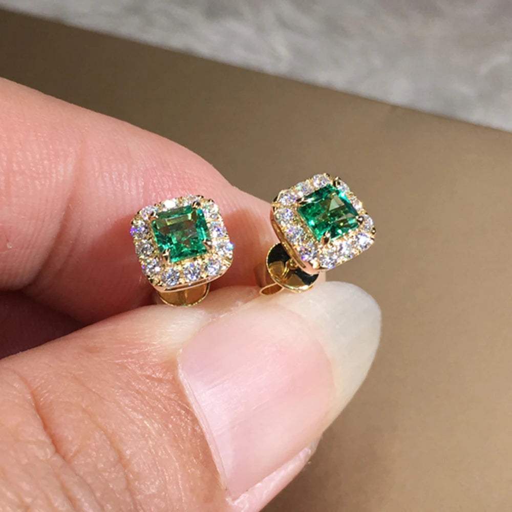 Huitan Trendy Shinning Stud Earrings for Women Bright Cubic Zirconia Ear Stud-losil