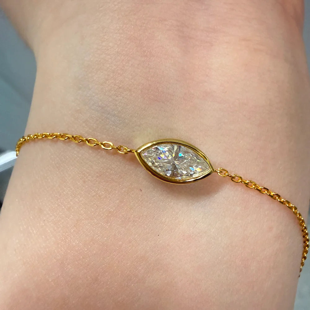 OEVAS Marquise Cut 1CT Solitaire Diamond Bubble Moissanite Bracelets For Women 925-losil