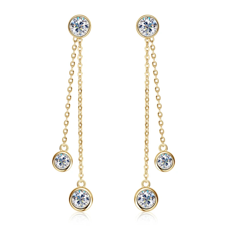 Anziw All Moissanite Drop Earrings Detachable Double Chain Hanging Stud Earring Silver-losil