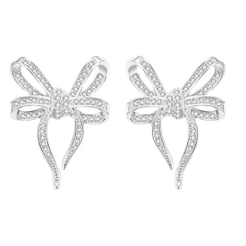 Huitan Big Bow Stud Earrings Modern Fashion Sparkling Earrings for Women Crystal-losil