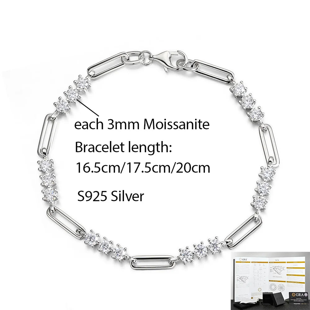 OEVAS 3mm Full Moissanite Bracelet S925 Silver Plated 18K Gold Bracelets For-losil